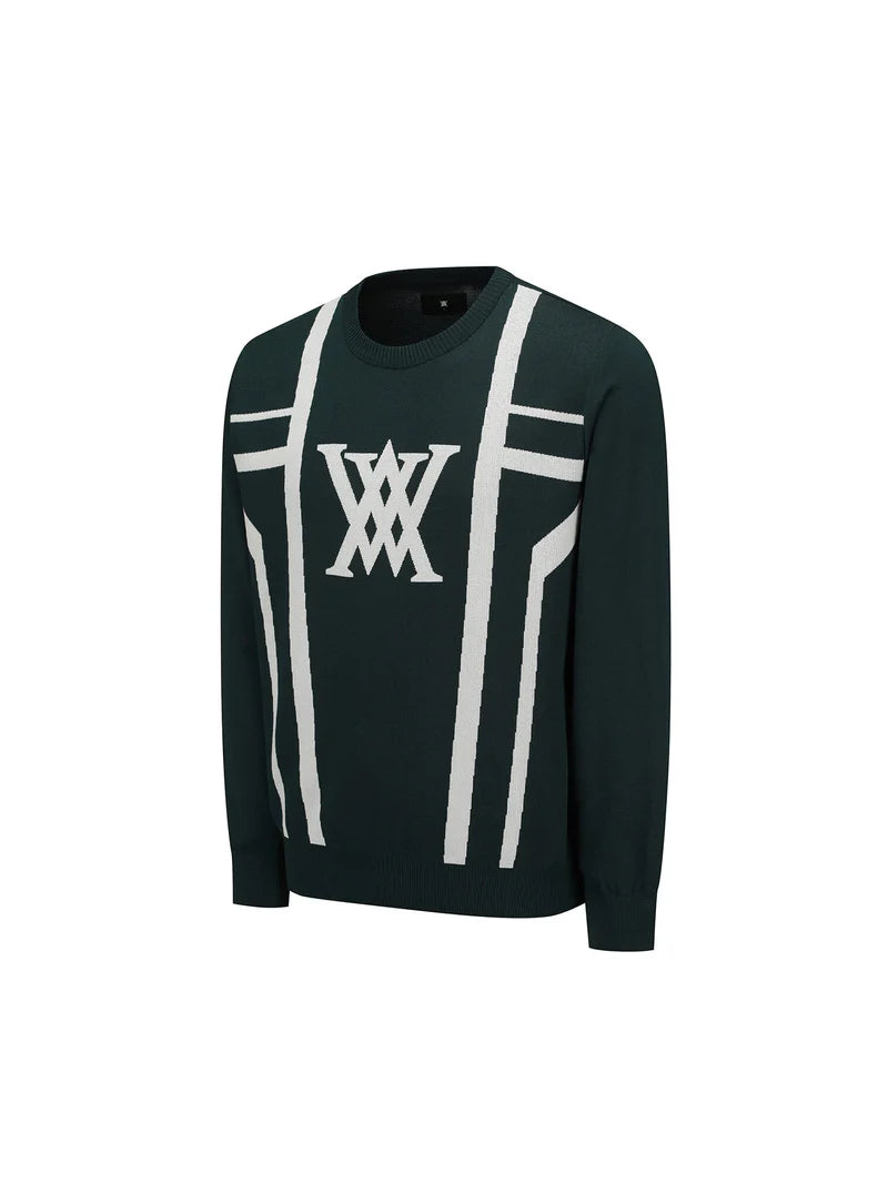 MEN LINE BLOCKED ROUND SWEATER