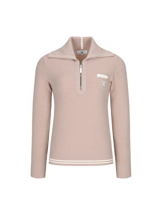 WOMEN WIDE COLLAR HALF ZIP-UP PULLOVER